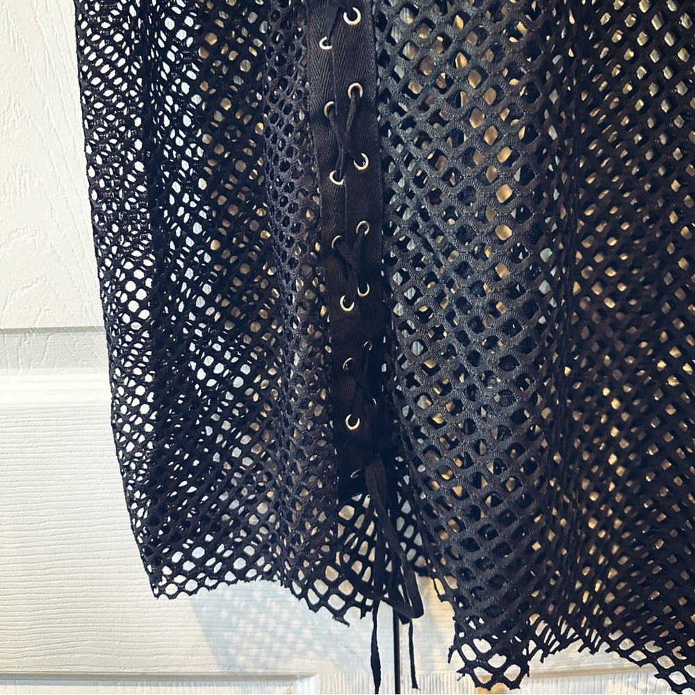 NWOT FISHNET DRESS WITH LACE UP DETAIL - Picture 3 of 4